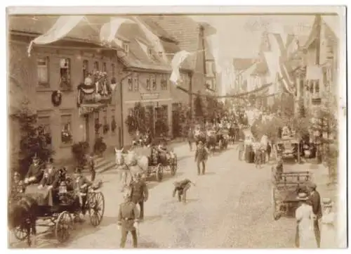 9 Fotografien Ansicht Obernburg am Main, Umzug zur Einweihung des Kriegerdenkmal am 19.06.1910, Kriegervereine