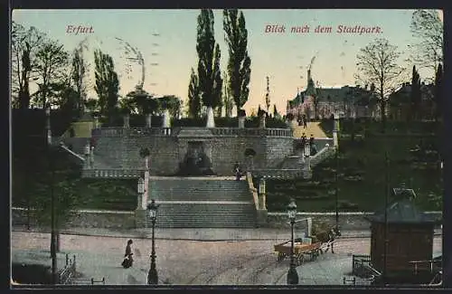 AK Erfurt, Stadtpark-Eingang mit Pferdegespann