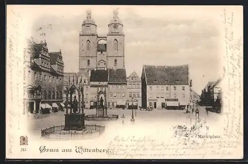 AK Wittenberg / Lutherstadt, Marktplatz mit Geschäften und Denkmälern