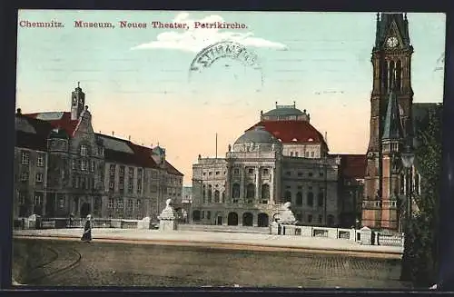 AK Chemnitz, Museum, Neues Theater und Petrikirche