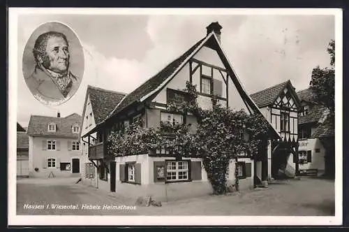 AK Hausen, Hebels Heimathaus, Portrait Johann Peter Hebel