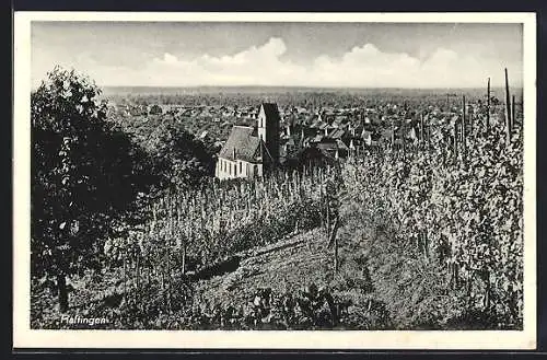 AK Haltingen, Ortsansicht mit Kirche und Weinberg