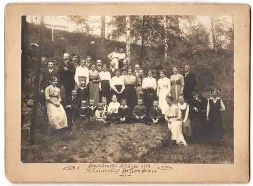 Fotografie Emil Krausse, Deuben, Ansicht Dippoldiswalde, Männerriege des Turnverein an der Steinbruch Schänke, 1916