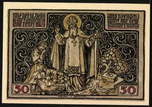 Notgeld Querfurt 1921, 50 Pfennig, Madonna mit Jesuskind und Heiliger mit Kindern