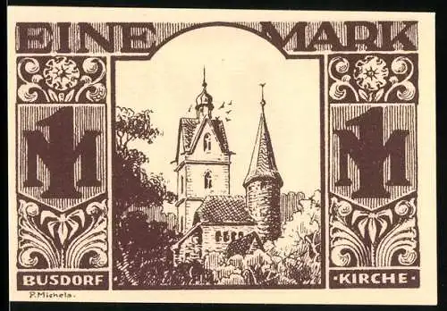 Notgeld Paderborn 1921, 1 Mark, Kirche und Handwerker-Motiv