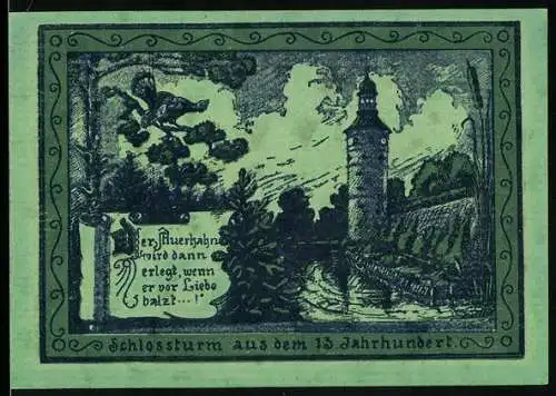 Notgeld Oppurg 1921, 75 Pfennig, Schlossturm und Landschaftsszene