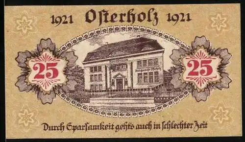 Notgeld Osterholz 1921, 25 Pfennig, Kreishaus mit Inschrift und Seriennummer C 41433