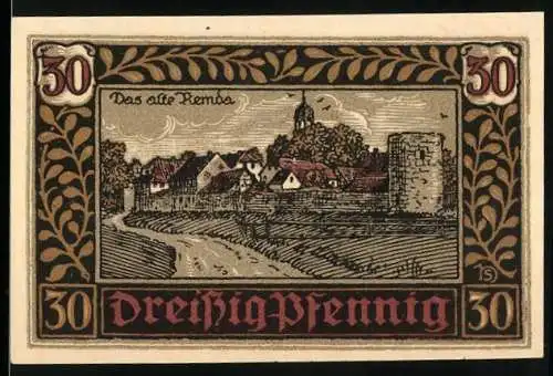 Notgeld Remda 1921, 30 Pfennig, Das alte Remda, Löwenwappen