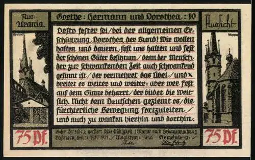 Notgeld Pössneck 1921, 75 Pfennig, Hochzeitsszene und Stadtkirche