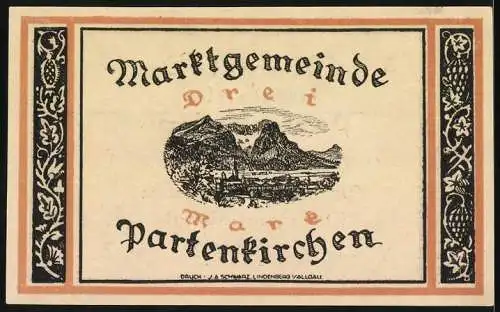 Notgeld Partenkirchen 1921, 3 Mark, Landschaftsgemälde und florale Muster