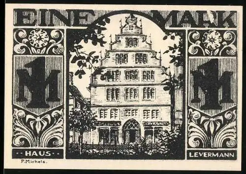 Notgeld Paderborn 1921, 1 Mark, Gebäude und Schmiedemotiv