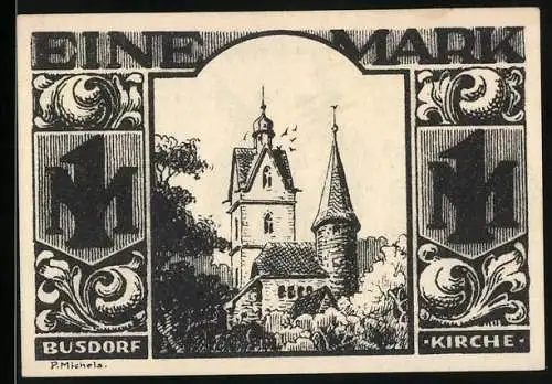 Notgeld Paderborn 1921, 1 Mark, Busdorfkirche und Handwerker-Motiv