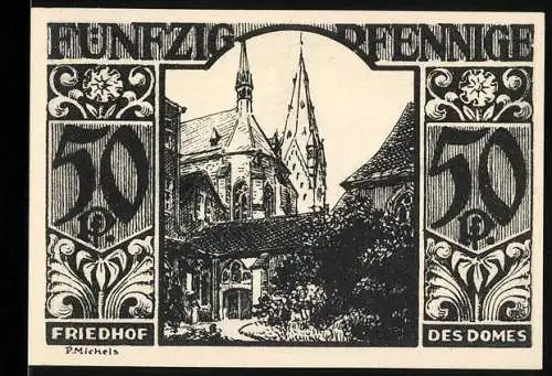 Notgeld Paderborn 1921, 50 Pfennig, Friedhof des Domes, Silhouetten von Figuren