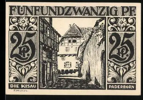 Notgeld Paderborn 1921, 25 Pfennig, Die Kisau und Stadtsilhouette