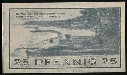 Notgeld Niendorf 1921, 25 Pfennig, Küstenlandschaft mit Text