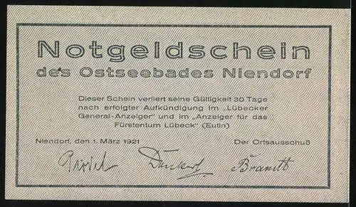 Notgeld Niendorf 1921, 25 Pfennig, Küstenlandschaft mit Text