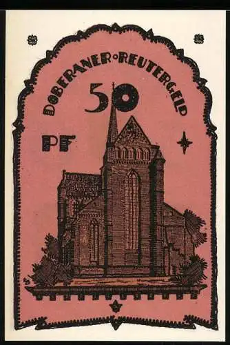 Notgeld Bad Doberan 1921, 50 Pfennig, Kirche und Stadtwappen