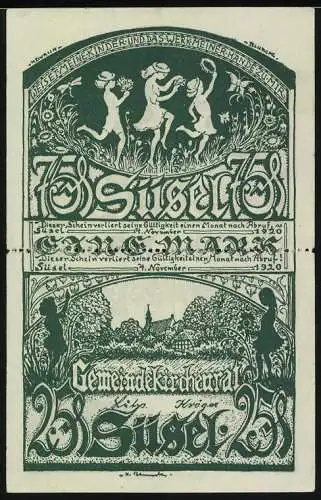 Notgeld Süsel 1920, 1 Mark, tanzende Kinder und ländliche Szene