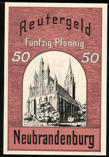 Notgeld Neubrandenburg 1922, 50 Pfennig, St. Marienkirche und Stadtwappen