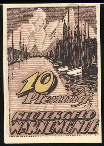 Notgeld Warnemünde 1922, 10 Pfennig, Boote und Badeszene