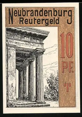 Notgeld Neubrandenburg 1922, 10 Pfennig, Tempel und Stadtansicht