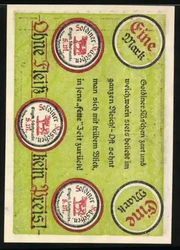 Notgeld Soldin 1921, 1 Mark, Stadttor und Verse, Seriennummer 416949