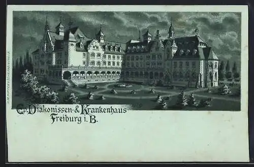 Lithographie Freiburg / Breisgau, Evangelisches Diakonissen- & Krankenhaus