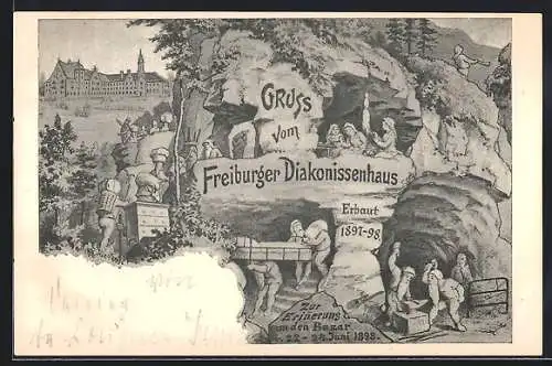 AK Freiburg / Breisgau, Zwerge arbeiten unter Tage, Diakonissenhaus, Erinnerung an den Bazar 1898