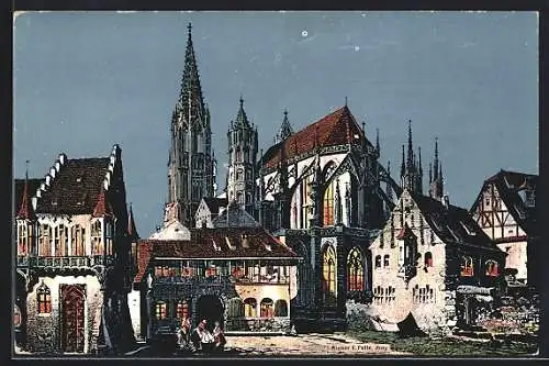 Künstler-AK Eugen Felle: Freiburg / Breisgau, Münster und Münsterbauhütte um 1648