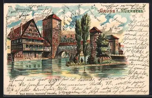 Lithographie Nürnberg, Blick auf den Henkersteg