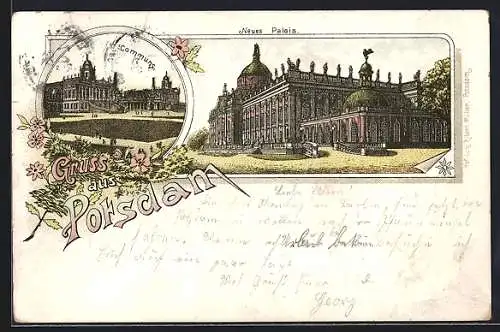 Lithographie Potsdam, Neues Palais, Communs, florales Dekor