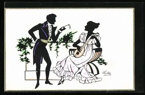 Künstler-AK sign. Salta: Frau mit Saiteninstrument