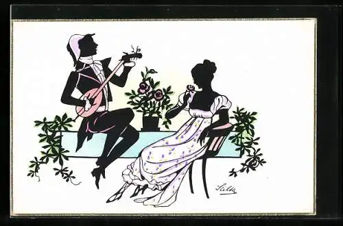 Künstler-AK sign. Salta: Mann spielt ein Saiteninstrument