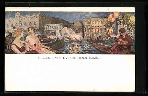 Künstler-AK sign. Scattola: Venise, Hotel Royal Danieli