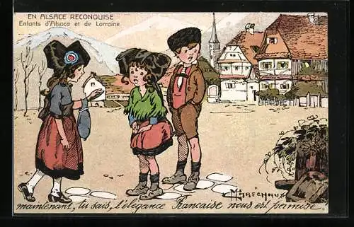 Künstler-AK sign. Marcheaux: Enfants d`Alsce et de Lorraine, elsass-lothringische Tracht