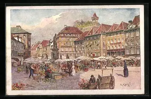 Künstler-AK Graz, Ansicht vom Hauptplatz