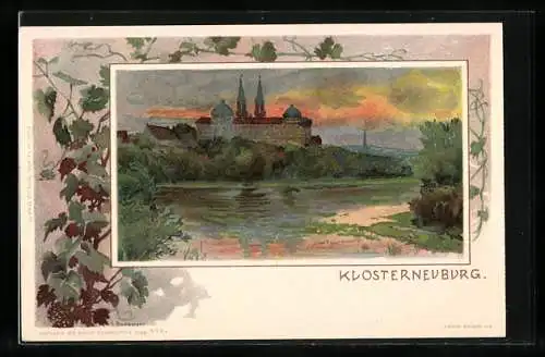 Lithographie Klosterneuburg, Kloster im Abendlicht