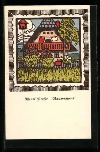 Künstler-AK sign. Franz Bot: Österreichisches Bauernhaus mit Garten