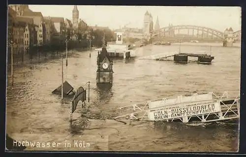 AK Köln, Hochwasser am Anleger der Cöln-Düsseldorfer Rhein-Dampfschiffahrt