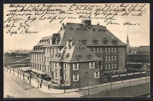 AK Mülheim /Rh., Königliches Gymnasium Domstrasse aus der Vogelschau