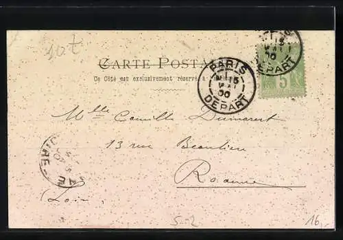 Künstler-AK Liebespaar fährt in einem Auto, Jugendstil