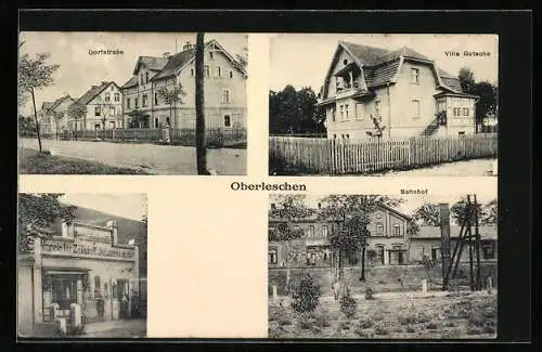 AK Oberleschen, Bahnhof, Villa Gutsche, Warenabgabestelle Verein für Zellstoff Industrie