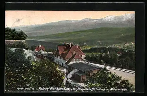 AK Oberschreiberhau, Bahnhof mit Mariental und Hochgebirge