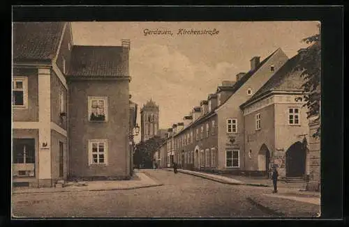 AK Gerdauen, Kirchenstrasse mit Drogerie Adler