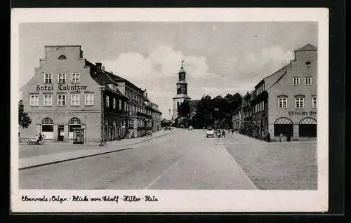 AK Ebenrode, Blick vom Platz, Hotel Cabalzar