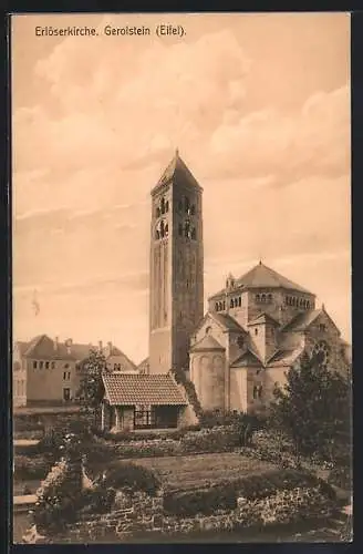 AK Gerolstein /Eifel, Erlöserkirche mit Anlagen und alter Mauer