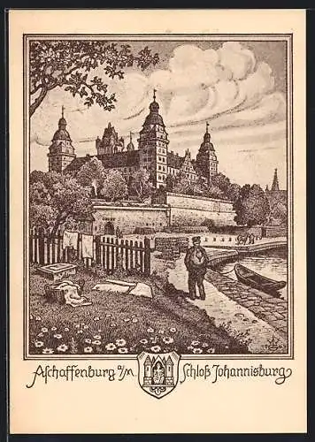 Künstler-AK Aschaffenburg, Schloss Johannisburg, Wappen