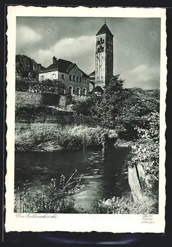 AK Gerolstein /Eifel, Gewässerpartie mit Erlöserkirche