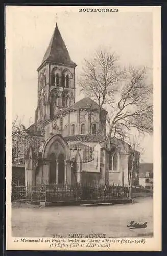 AK Saint-Menoux, Le Monument à ses Enfants tombés au Champ d`honneur et l`Église