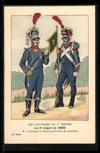 AK Les Uniformes du Ier Empire, Le 8e Leger en 1809, Lieutenant et Sergent de carabiniers